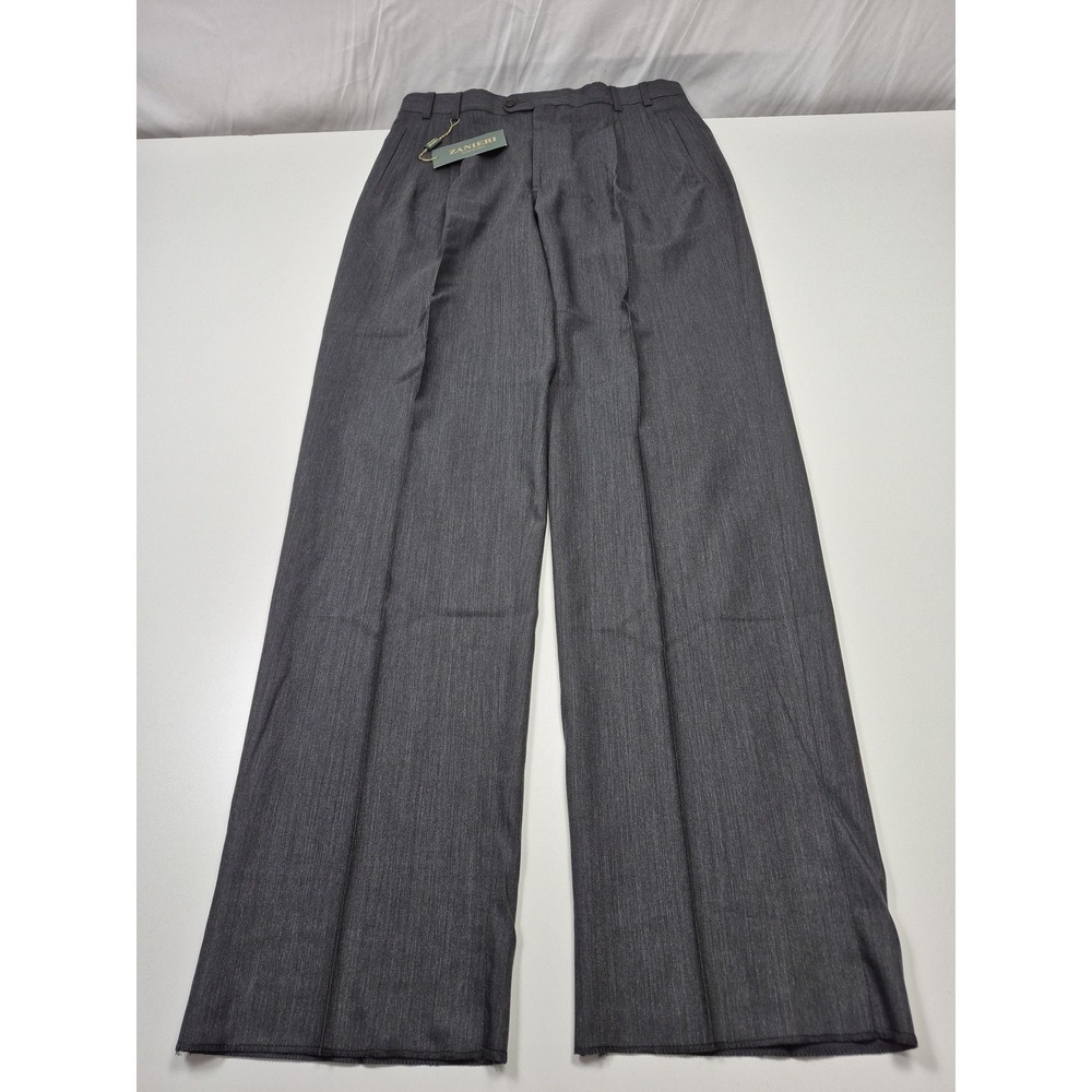Zanieri Dress Pants Mens 36x37 Gray Wool Pleated Straight Super 100 Italy NWT